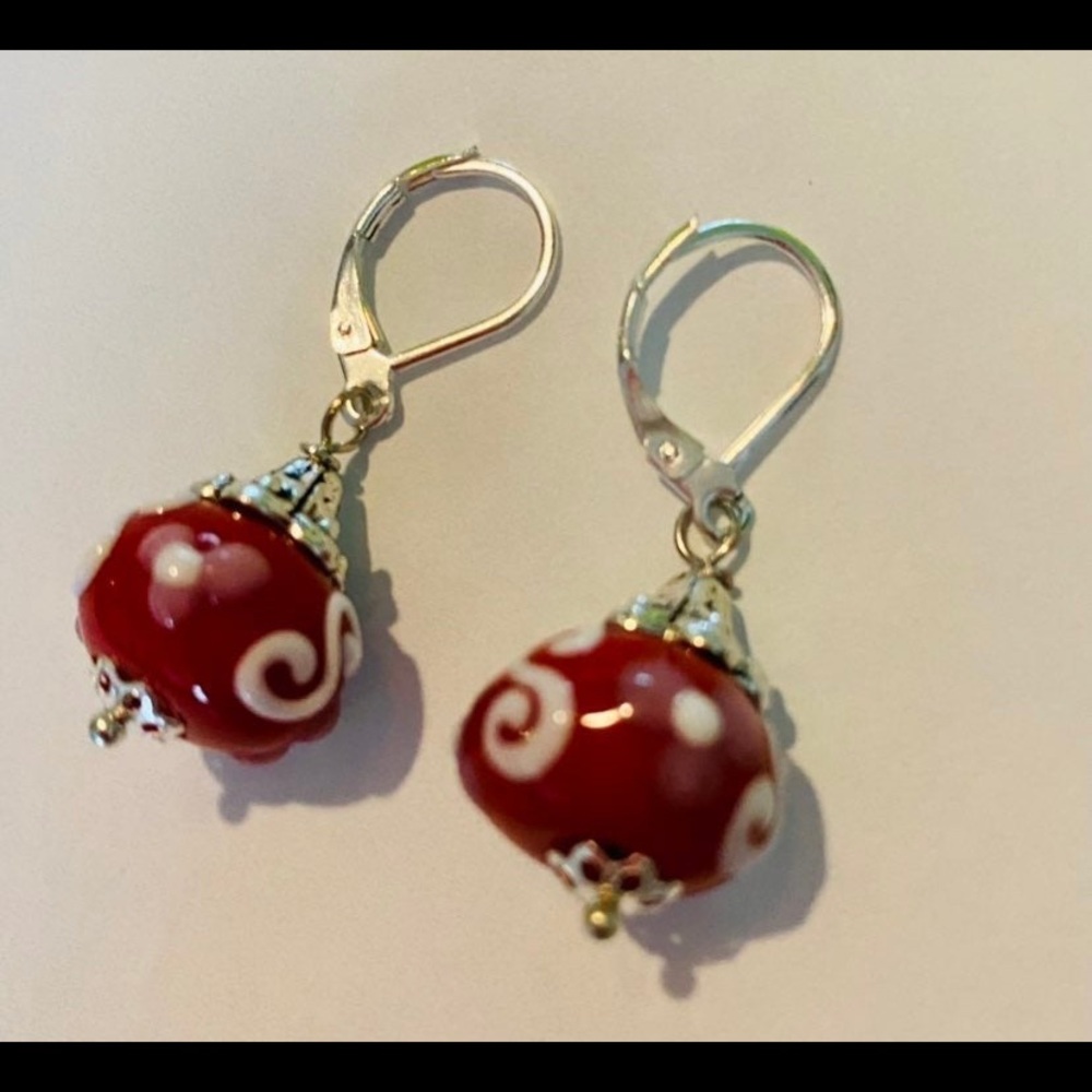 Red lampwork glass beaded earrings